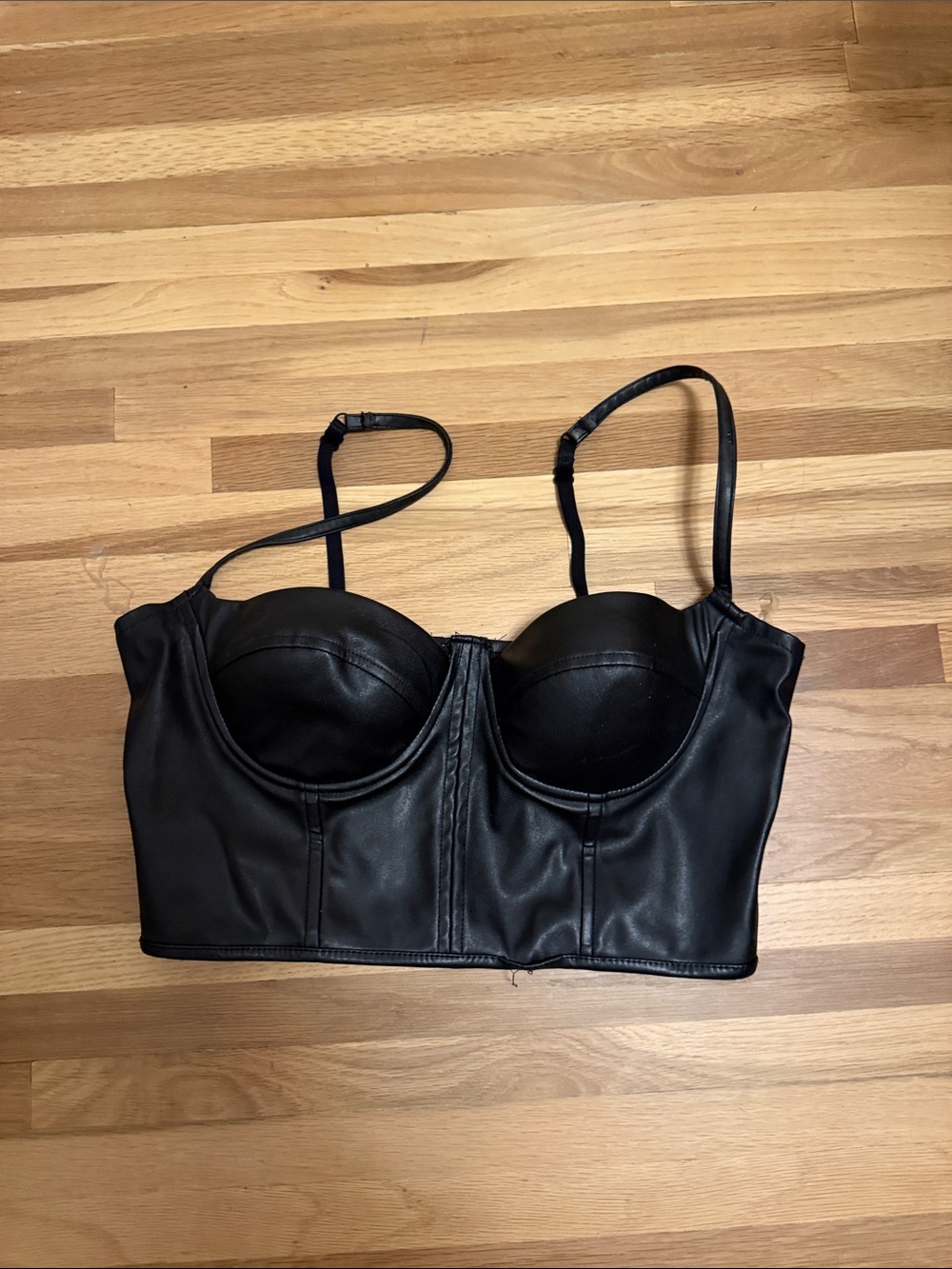 Charlotte Russe Going Out Club Bar Black Faux Leather Longline Bustier Crop Top